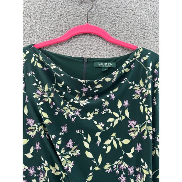 Lauren Ralph Lauren Green Floral Print Draped Waist Knee-Length Dress 3/4 Sleeve - Picture 5 of 10